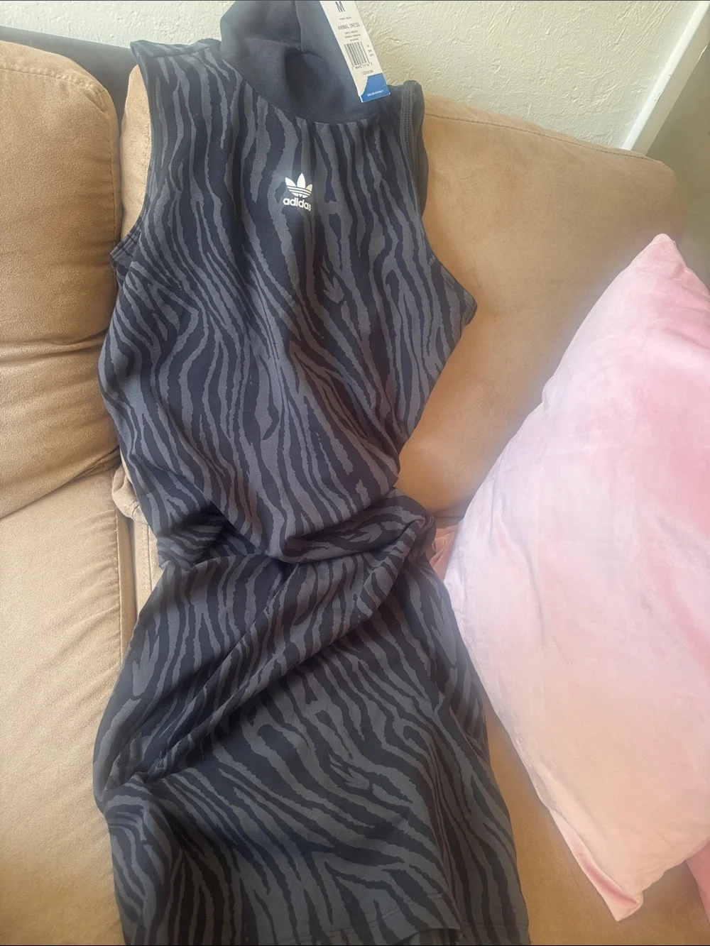 adidas Women's Black & Charcoal Zebra-Print Sleeveless Tank - Picture 2 of 3